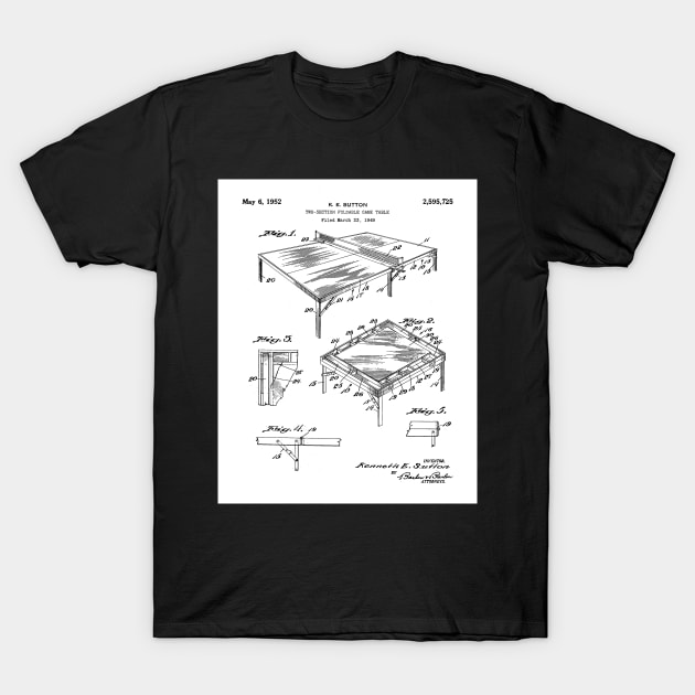 Table Tennis Patent - Tennis Art - Black And White T-Shirt by patentpress